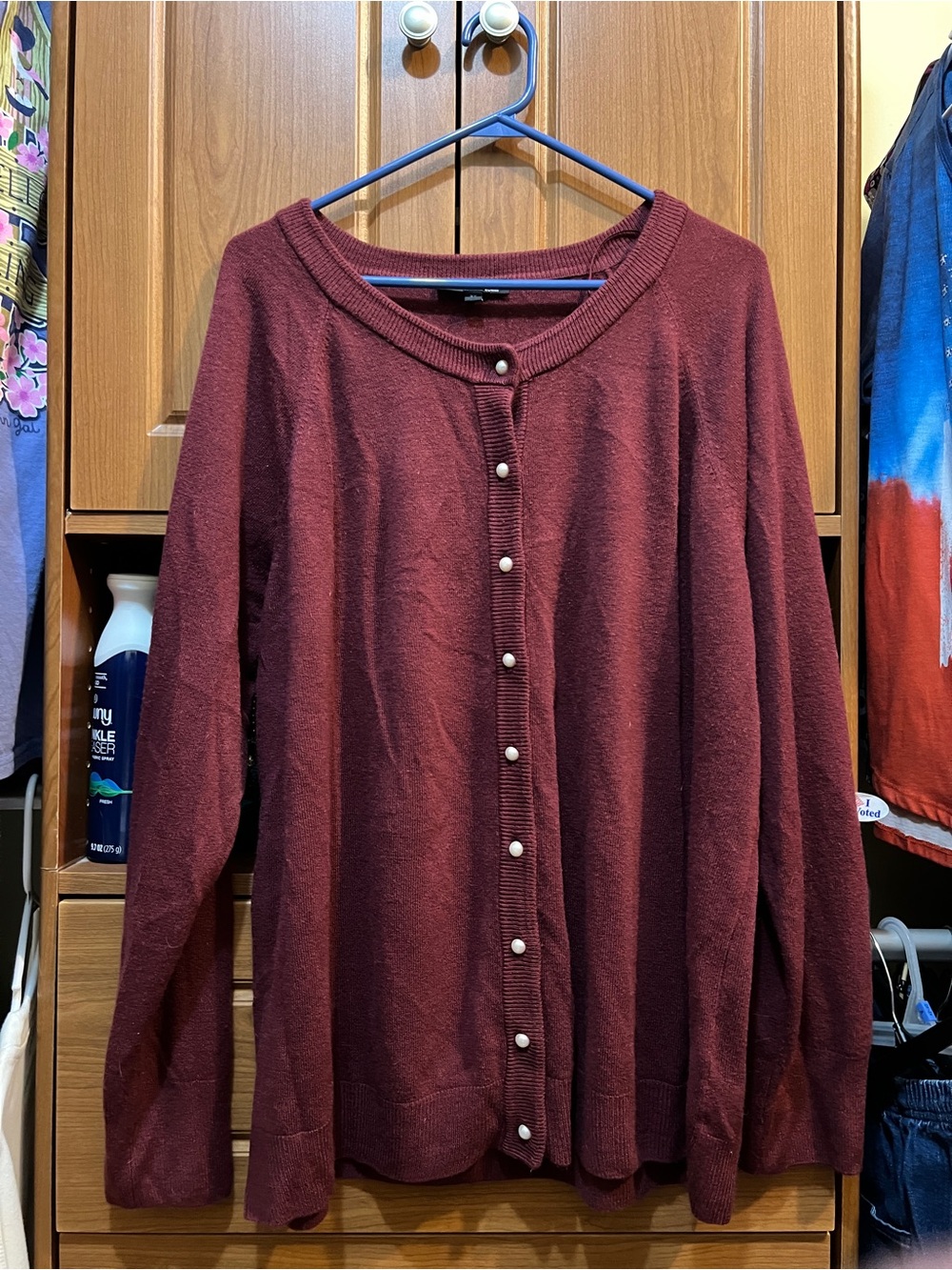 Burgundy Pearl-Button Cardigan Sweater